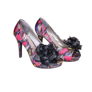 Dolce by Mojo Moxy High Heel Shoes Flower Multicolor Peacock Feather Pri…